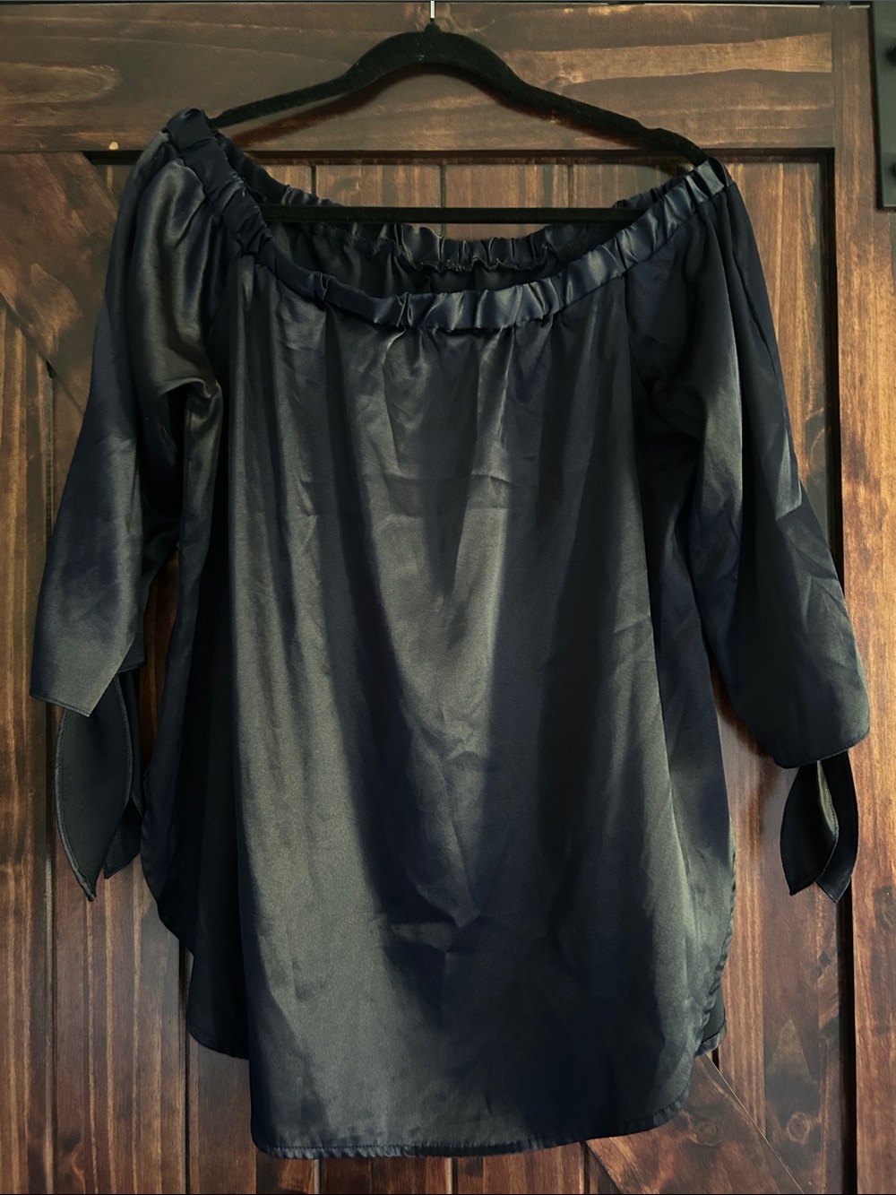 Women’s Off-Shoulder Black Tunic with Tie Sleeve Detail